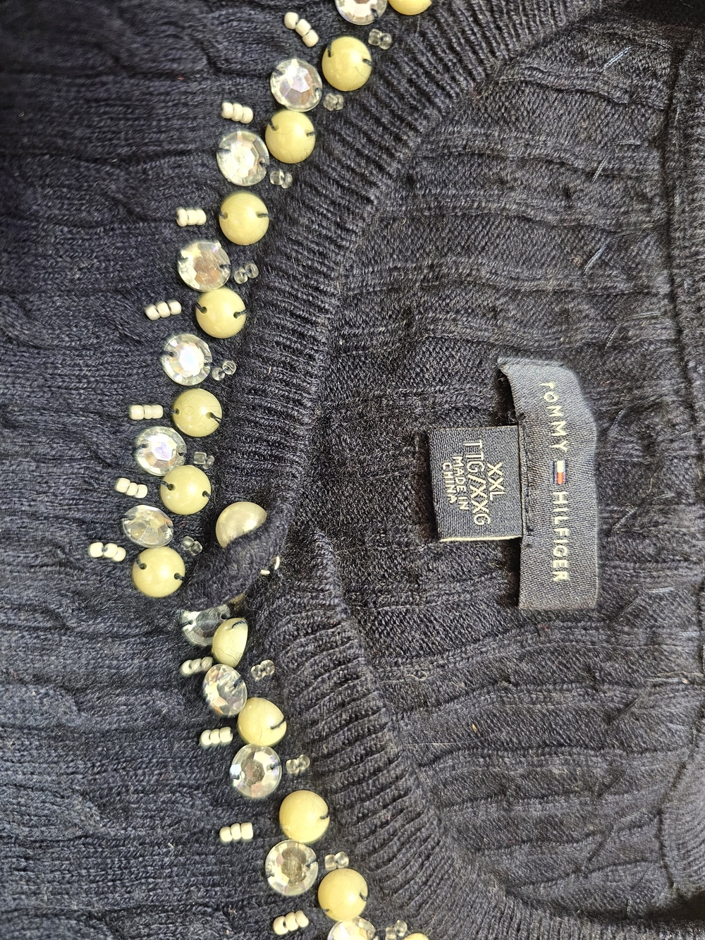 Tommy Hilfiger Women's Navy Beaded Crewneck Sweater